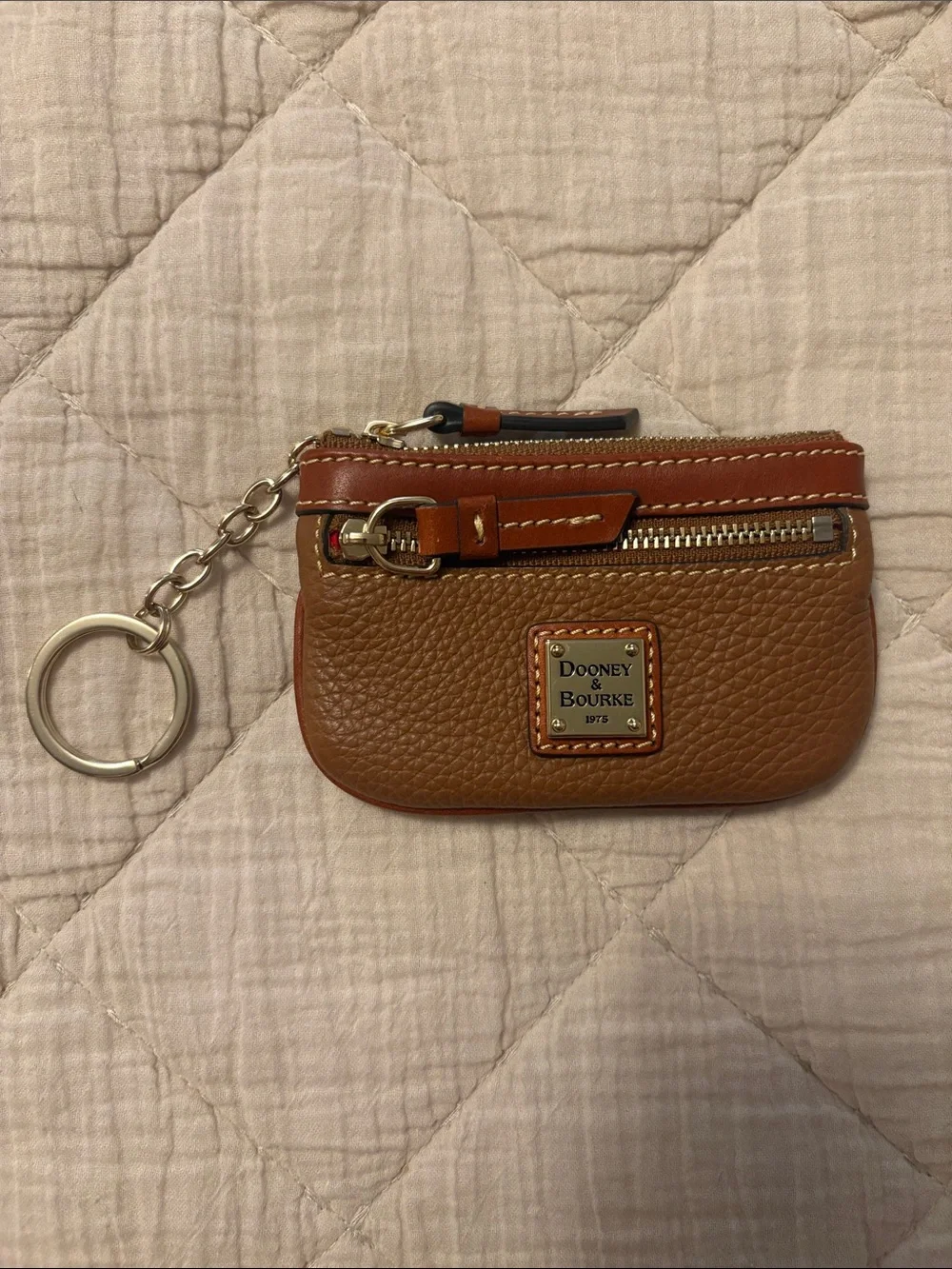 Dooney & Bourke Tan Brown Pebbled Leather Key & Card Holder